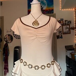 Cream Dance Dress with Brown Trim